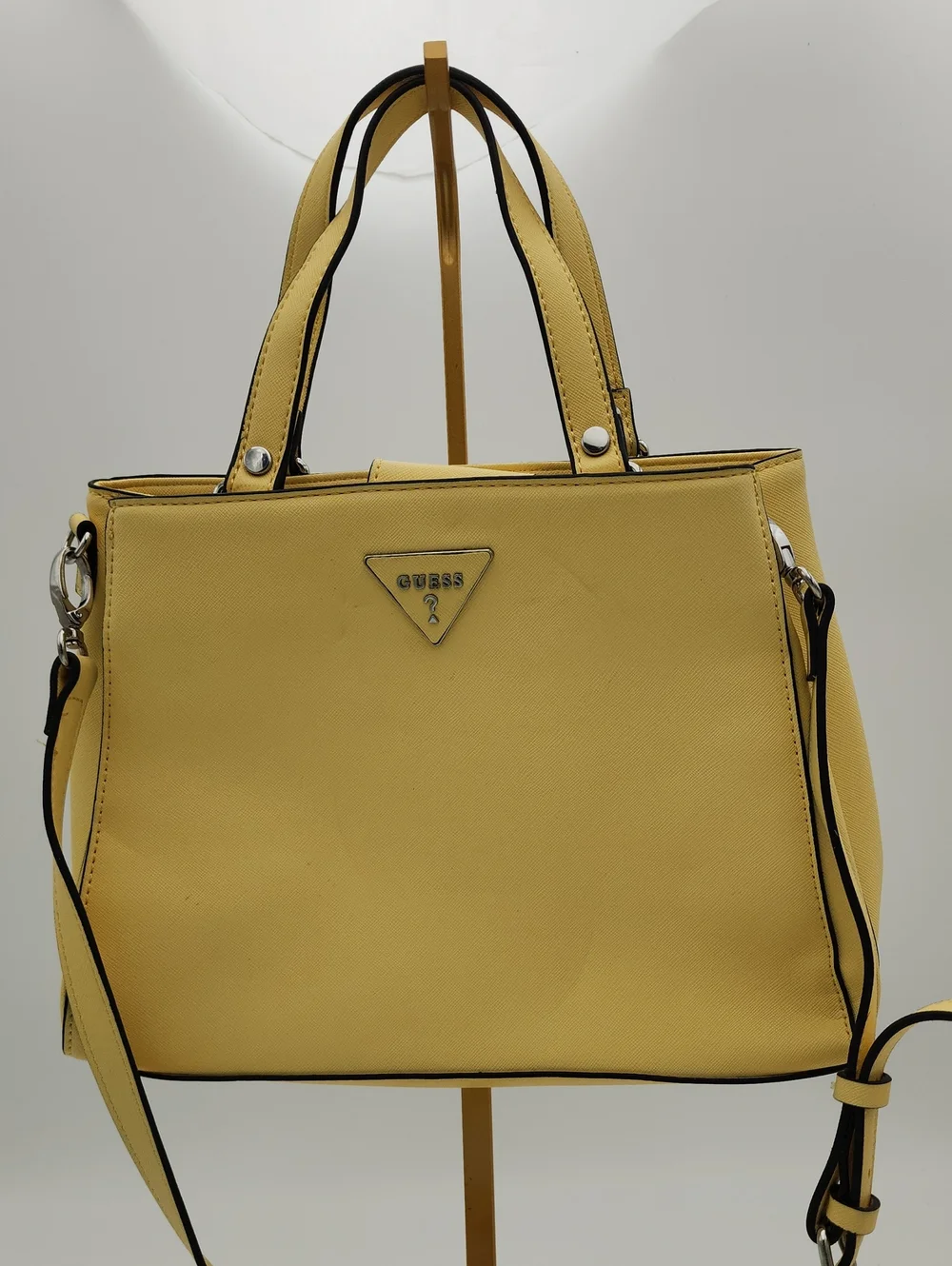 GUESS Yellow Structured Saffiano Satchel with Detachable Strap